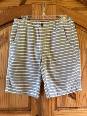 Men's Arizona blue white striped flat front long chino shorts size 29